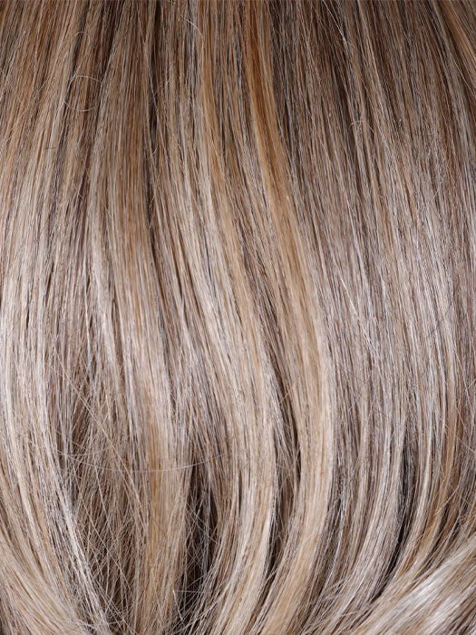 BROWN SUGAR BLONDE-R | A warm, dimensional blend of medium brown and golden blonde highlights with natural-looking darker roots for depth and a sun-kissed finish.