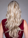 Model is wearing CAROLINA by BELLETRESS in color BUTTERBEER R | Dark Brown Base and Root that transitions smoothly into a buttery blonde, infused with creamy honey and toffee tones