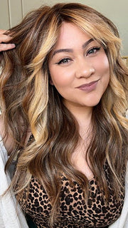 Kendra @_kendradarling_ wearing CALIFORNIA BEACH WAVES by TRESSALLURE in color EL17/23/R8 | Pale Auburn Beige Blonde Blend, Rooted Medium Brown, Highlighted Light Blonde with face framing highlights