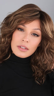 Roxie wearing FINN by ESTETICA in  CKISSRT4 | Golden Brown with Copper Blonde Highlights and Dark Brown Roots