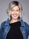 Model is wearing CLARE by BELLETRESS in color BUTTERBEER R | Dark Brown Base and Root that transitions smoothly into a buttery blonde, infused with creamy honey and toffee tones
