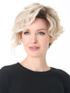 Model is wearing CARRISSA by ENVY in color PLATINUM SHADOW | Light Blonde with Dark Roots