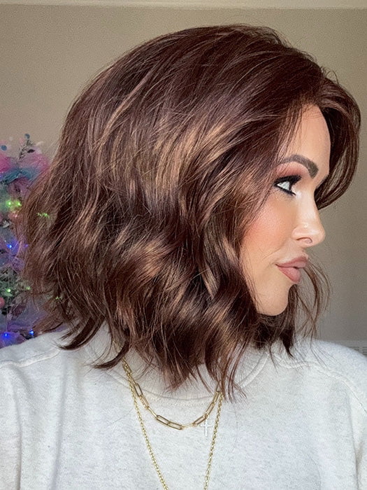 Crystal @crystallhoneycutt wearing CHARLOTTE LARGE by ENVY in color CINNAMON RAISIN | Medium Brown with Auburn and Cinnamon highlights  