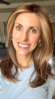 Lisa Mullins @beautifulyouwigreviews wearing CHARMING by TRESSALLURE in color 17/23/R8 | Beige Blonde and Auburn Blended with Medium Brown Roots