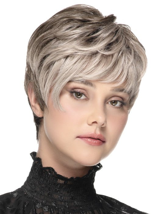 CHOPPED PIXIE by TressAllure in 52/38/49/R8 | 3 Tones of Grey blended with Dark Brown Roots