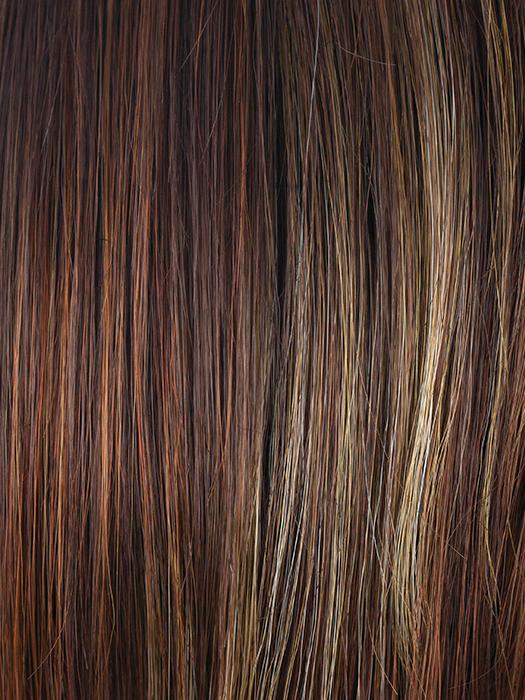 RAZBERRY-ICE-LR | Dark Auburn with Medium Auburn Base with Copper and Strawberry Blonde Highlights with Longer Dark Roots