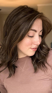 Jen Brown @being_mrs_brown wearing COREY by ENVY in color MEDIUM BROWN | Medium Brown with natural highlights