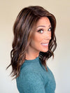 Nichole Corbett @nicholealee wearing COREY by ENVY in color AMARETTO CREAM | Dark Brown roots with overall Medium Brown base with Honey Blonde highlights