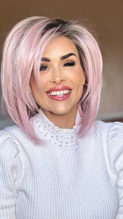Crystal @ crystallhoneycutt wearing Dare to Be in color Pink | A dusty pink coloration reflects the latest trend in fantasy hair | This wig has been altered by straightening the ends 