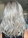 Lisa Mullins @beautiffulyouwigreviews wearing DAZZLING WAVEZ by RENE OF PARIS in color MILKY OPAL R | A Blend of Creamy Blonde and White Blonde Rooted with Warm Brown