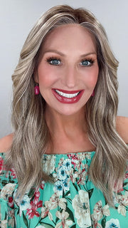 Kim Hammon @letstalkwithkim wearing DECADENT DIVA by RAQUEL WELCH in color SS17/23 ICED LATTE MACCHIATO | Honey Blonde shaded with Cool Blonde with Dark Roots