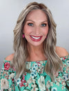 Kim Hammon @letstalkwithkim wearing DECADENT DIVA by RAQUEL WELCH in color SS17/23 ICED LATTE MACCHIATO | Honey Blonde shaded with Cool Blonde with Dark Roots