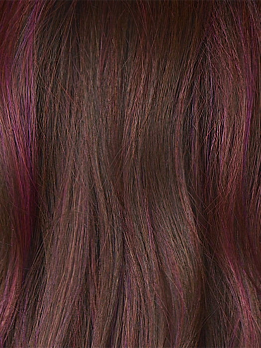 Deep Plum Brown-R | A rich blend of deep plum and dark brown tones, enhanced by a dark root that creates a bold and dramatic impression. 