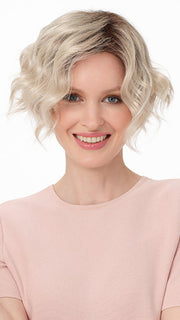 DONNA by ENVY in color SILKY BEIGE | Light Platinum Blonde with Dark Brown Roots