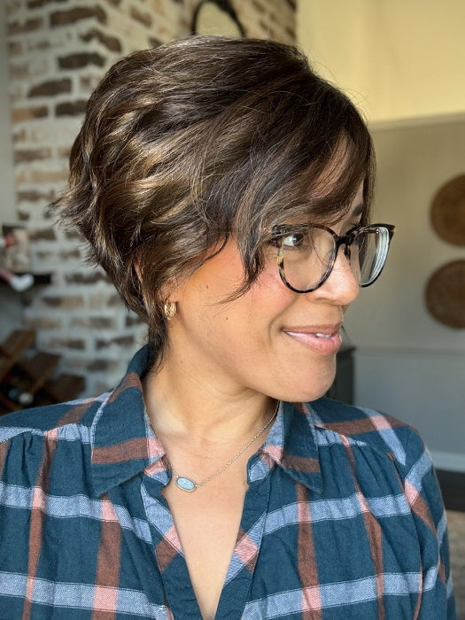 Brea @getwiggywithbrea wearing DONNA by ENVY in color ESPRESSO | A cool, Multi-Dimensional Medium Brown with Darker Brown Roots