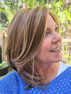 Susan @an_affair_with_hair wearing DREW by JON RENAU in shade FS27 STRAWBERRY SYRUP | Medium Red-Gold Blonde with Gold Blonde Bold Highlights