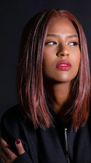 Sophia wearing color CHERRY RED MIX 133.33 | Dark burgundy Red, blended with Fire Red