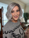 Eileen @crazywiglady is wearing ESPRIT by ELLEN WILLE in color METALLIC GREY ROOTED 60.51 Pearl White, Darkest/Lightest Brown with Grey Blend with Shaded Roots