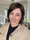 Jen Brown @being_mrs_brown wearing ESPRIT by ELLEN WILLE in color DARK-CHOCOLATE-ROOTED 6.30.4 | Dark Brown Base with Light Reddish Brown Highlights with Dark Roots