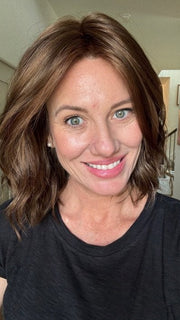 Jenny B. @thewiggygirl wearing CHARLOTTE by ENVY BY ALAN EATON in color MEDIUM BROWN | Medium Brown with natural highlights
