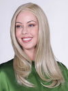 Model is wearing FIRENZE by BELLETRESS in color CAKE-BATTER- BLONDE | A blend of Light Creamy Blonde and Soft Golden Blonde with the balance of Subtle Lighter Highlights.
