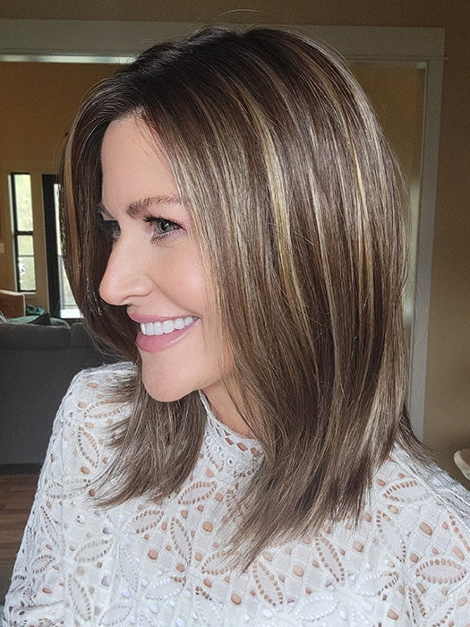 Natalie Gray @vanish.into.thin.hair wearing FALLON by ESTETICA in color CKISSRT4 | Golden Brown with Copper Blonde Highlights and Dark Brown Roots