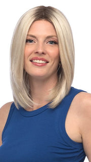 Long, sleek synthetic hair falls below the shoulders