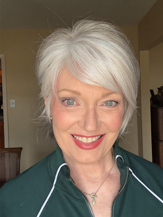 Mel B. @mels.be.ageless wearing FAME SOFT by ELLEN WILLE in color SNOW MIX 60.56.58 | Pearl White, Lightest Blonde, and Black/Dark Brown with Grey Blend