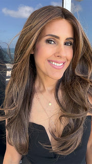 Lorena C. @faux.hurr.lifee wearing FEATURE LENGTH by RAQUEL WELCH in color RL8/29SS SHADED HAZELNUT | Warm Medium Brown Evenly Blended with Ginger Blonde with Dark Roots