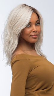 FENIX by ESTETICA in color SILVERSUN/RT8 | Iced Blonde Dusted with Soft Sand and Golden Brown Roots