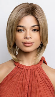 FINDLEY by Amore in MELTED-CARAMEL | Warm and Rich Brown Root Melting into Golden Caramel Blond and Natural Medium Blond Tips