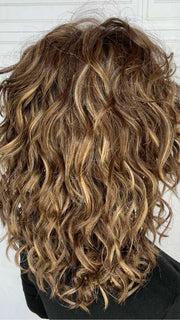 Susan @an_affair_with_hair wearing FINN by ESTETICA in CKISSRT4 | Golden Brown with Copper Blonde Highlights and Dark Brown Roots