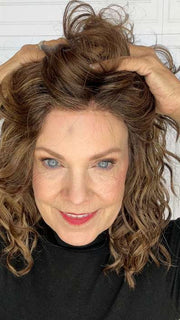 Susan @an_affair_with_hair wearing FINN by ESTETICA in CKISSRT4 | Golden Brown with Copper Blonde Highlights and Dark Brown Roots