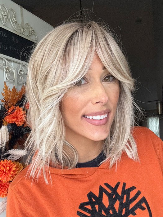 Nichole Corbett @nicholealee wearing FLOW by ELLEN WILLE in color PEARL BLONDE ROOTED | Pearl Platinum and Lightest Ash Blonde with Medium Ash Blonde Blend and Shaded Roots