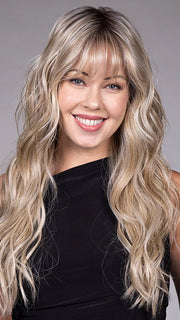 Model is wearing GAIA in BUTTER BEER R | Dark Brown Base and Root that transitions smoothly into a buttery blonde, infused with creamy honey and toffee tones