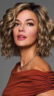 A slightly asymmetrical wavy bob wig