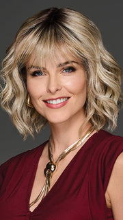 Model wearing CONQUER THE WAVES in GF19-23SS BISCUIT | Light Ash Blonde Evenly Blended with Cool Platinum Blonde with Dark Roots