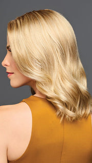 Model is wearing GL14-22SS | SS SANDY BLONDE | Dark golden blonde base blends into multi-dimensional tones of medium gold blonde and light beige blonde. 