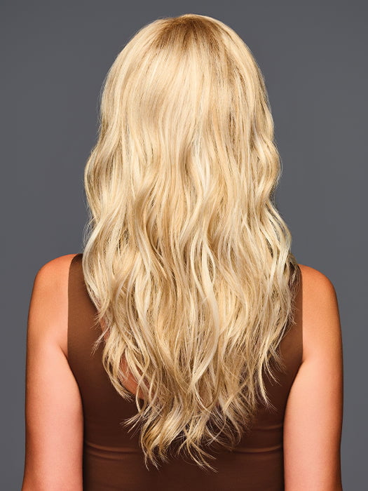 Model is wearing Sweetly Subtle by Gabor in color GL14-22SS SS SANDY BLONDE | Dark golden blonde base blends into multi-dimensional tones of medium gold blonde and light beige blonde