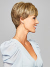 Model is wearing DETERMINATION by GABOR in color BROWN-BLONDE | Medium to Light Brown with Salon Highlights
