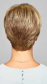 Model is wearing DETERMINATION by GABOR in color BROWN-BLONDE | Medium to Light Brown with Salon Highlights