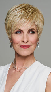 Model is wearing DREAM DEBUT in LIGHT-BLONDE | Medium Blonde Streaked with Pale Gold Highlights