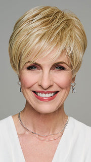 Model is wearing DREAM DEBUT in LIGHT-BLONDE | Medium Blonde Streaked with Pale Gold Highlights