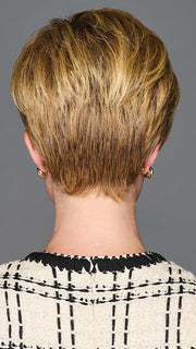 Model is wearing GRACEFUL TOUCH by GABOR in color SS-MEDIUM-BLONDE | Medium Blonde with Warm Highlights & Dark Brown Roots