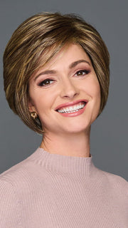 Model is wearing WONDERFUL WIT by GABOR in color BROWN-BLONDE | Medium to Light Brown with Salon Highlights