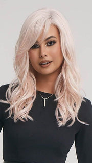 The bangs can be worn on the face or swept to the side