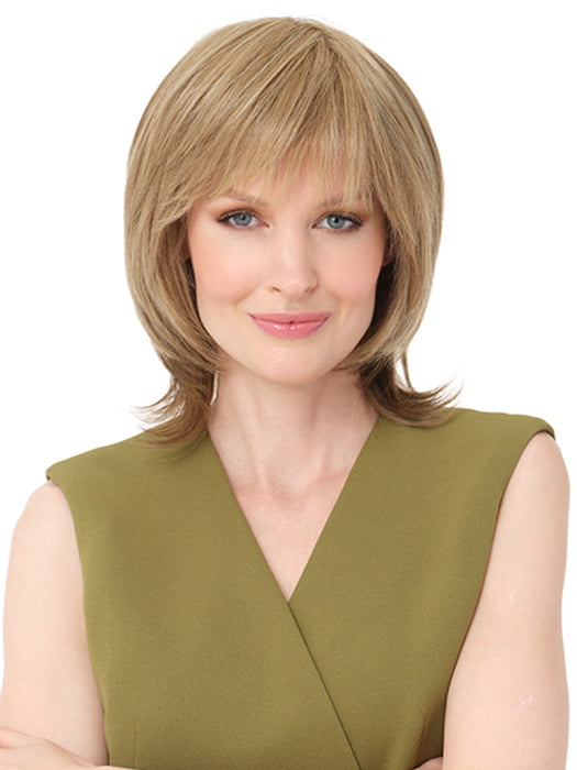 GRACE by ENVY in color GINGER CREAM | Dark Beige Blonde underneath highlighted on top with Light Beige Blonde