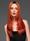 Model is wearing SS31 ROOTED FLAME | Rich Red with orange highlights throughout