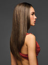 Model is wearing R829S GLAZED HAZELNUT | Medium Brown with Ginger Highlights