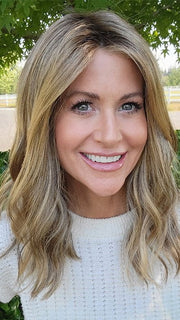 Natalie @vanish.into.thin.hair wearing HEIDI by JON RENAU in color 24BT18S8 SHADED MOCHA | Medium Natural Ash Blonde & Light Natural Gold Blonde Blend, Shaded with Medium Brown